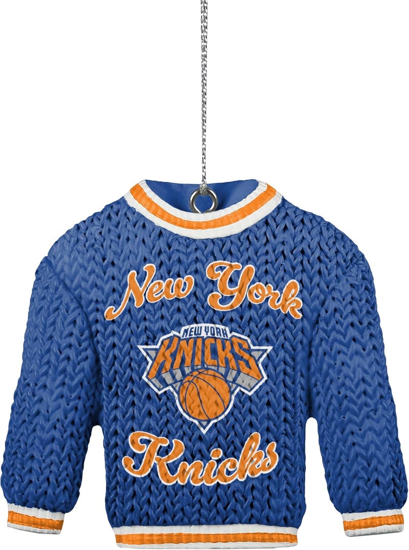 FOCO - NBA Basketball Holiday Sweater Resin Xmas Christmas Tree Hanging Ornament (New York Knicks) - Image 1